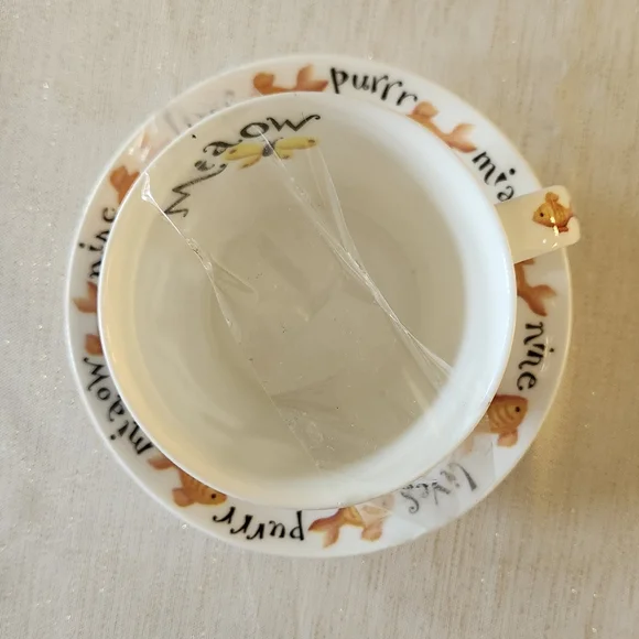 Cat Print Coffee Mug and Saucer - Picture 2 of 5